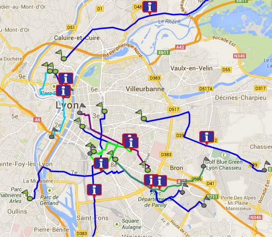 Les itinéraires des bus cyclistes sur Lyon © Organisation des Bus Cyclistes